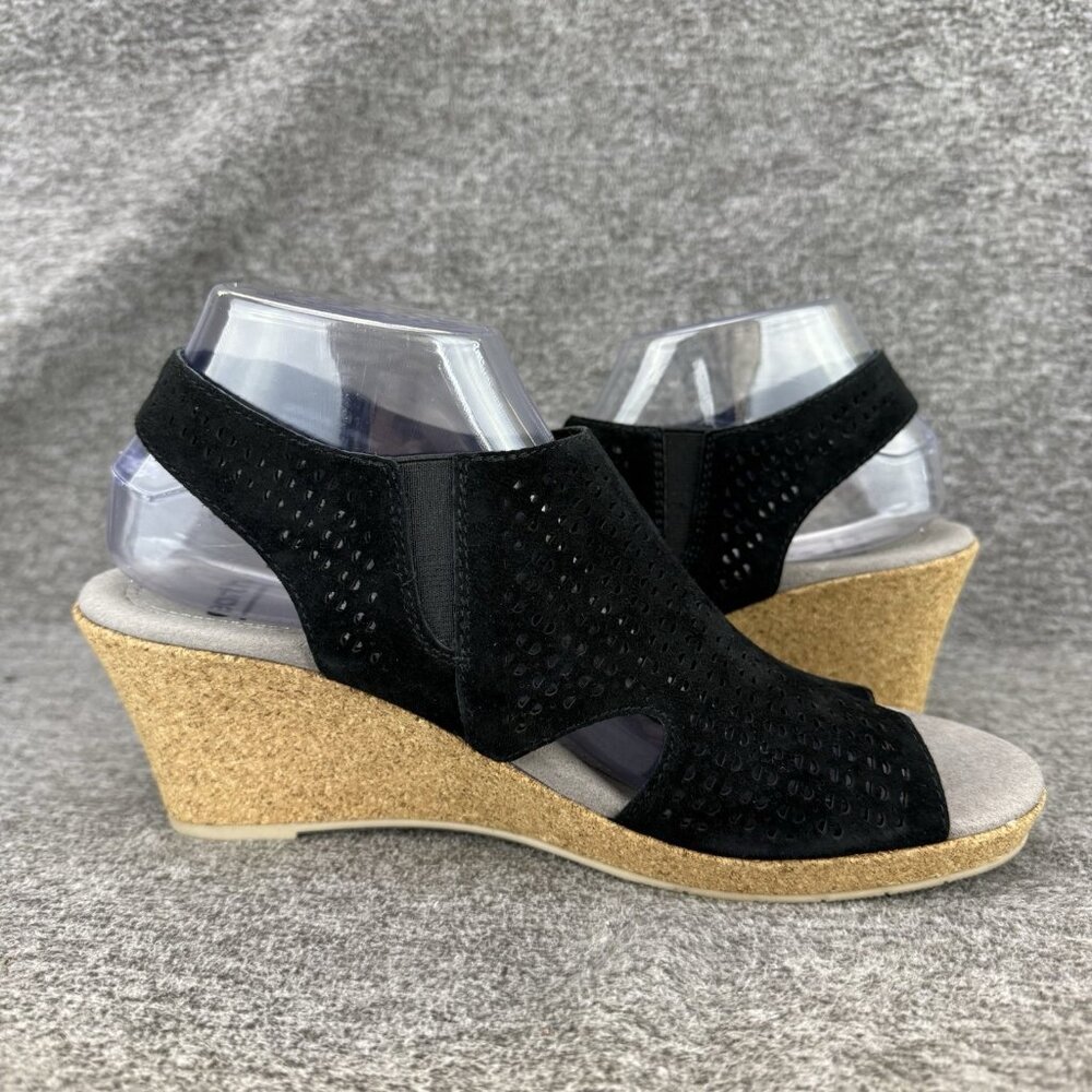 ✅Womens 8 Earth Woodland Radiant Sandal Black Perforated Leather Slingback Wedge - Picture 8 of 10